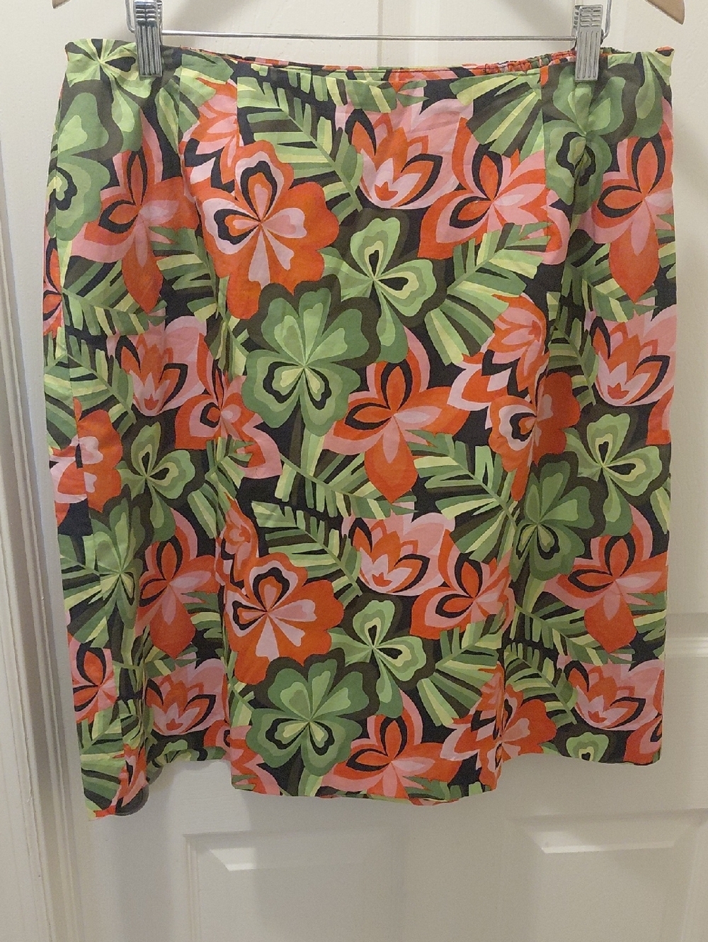 Talbots Green Orange Pink Floral A-Line Skirt